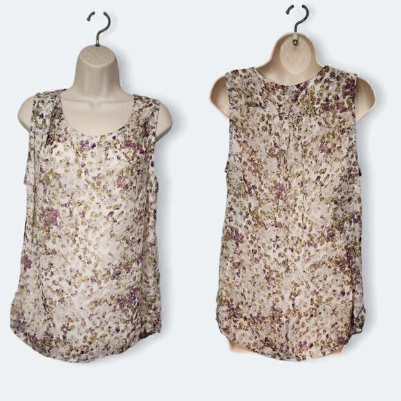 GAP Tank Womens Medium Multi-Cream Purple Pleated Strap Prairie Cottage Core - Picture 1 of 5
